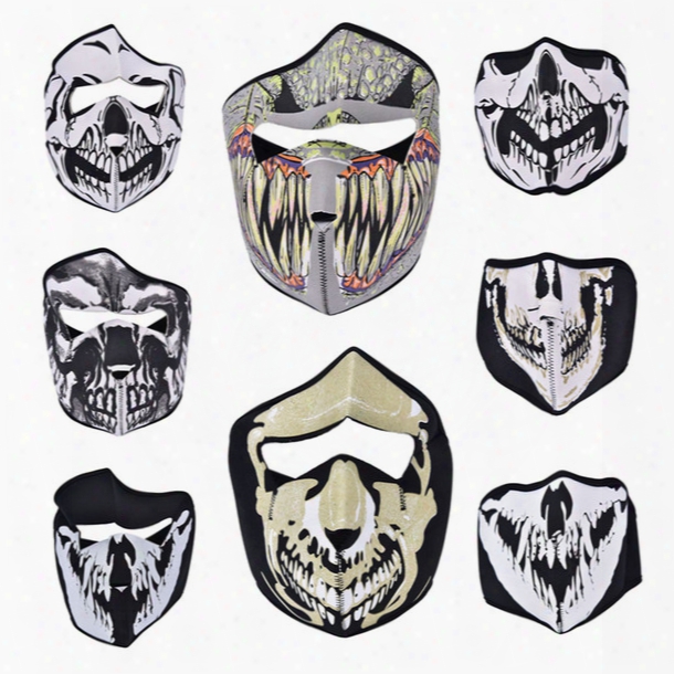 Wholesale- 1 Pc Bike Cycling Ski Mask Outdoor Ghost Skull Balaclava Neck Hood Half / Full Face Mask