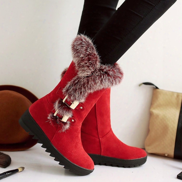 Wholesale- 2016 New Shoes Women Boots Designer Ladies Winter Outdoor Keep Warm Fur Boots Waterproof Women&#039;s Snow Boots