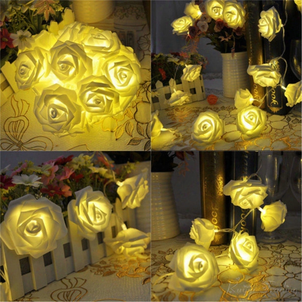 Wholesale- 2m 20 Led Battery Operated Rose Flower String Lights Wedding Valentine Fairy Lamp Outdoor Garland Christmas Party Decoration