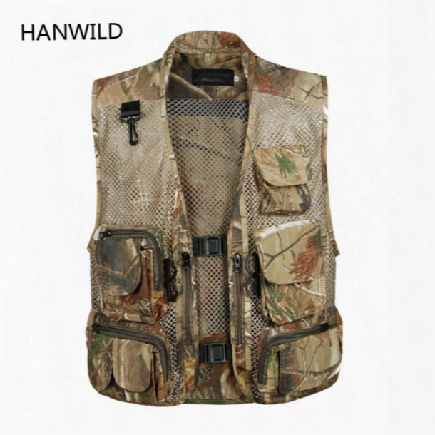 Wholesale- Hanwild Tactical Mesh Men Vest Breathable Multi Pockets Camouflage Summer Outdoors Waistcoat Sleeveless Jacket Hunt Vest Size 3x