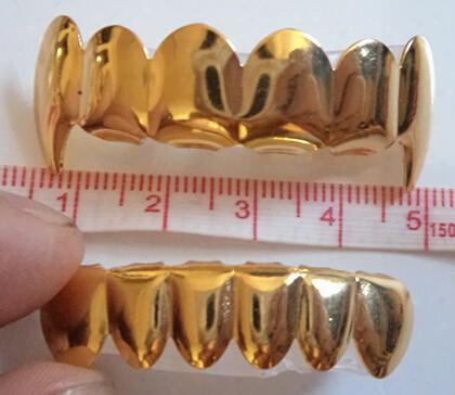 Wholesale Real Gold Real Shiny!! Imi Silver Plated Hiphop Tush Teeth Vampire Grillz Top And Bottom Grill Set