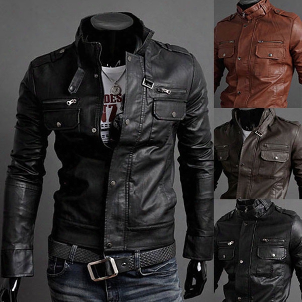 Winter Jackets For Men Outdoor Pu Brown Black Fall Winter Spring Long Motorcycle Shell Leather Sleeve Denim Mens Jackets Outerwear