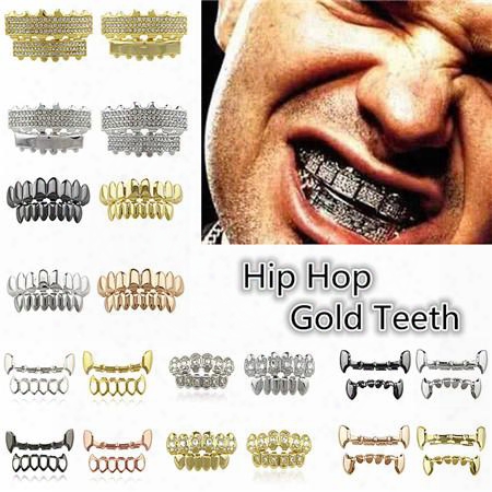 2017 Fashion Hip Hop Gold Plated Single Iced Out Cz Teeth Grillz Botttom Tooth Caps Hip Hop Bling New With Sillicone Diamonds Mode