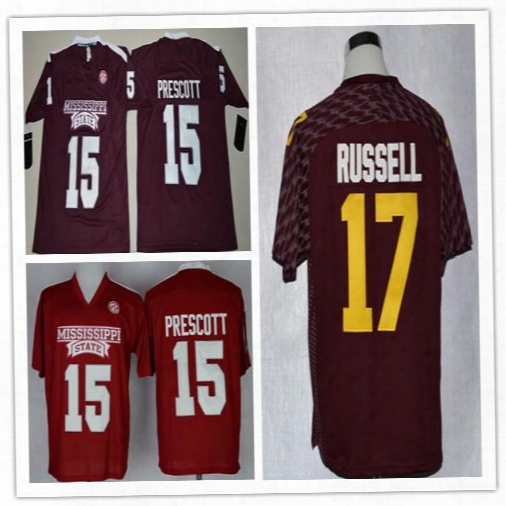 2017 Mississippi State Bulldogs 15 Dak Prescott17 Tyler Russell Elite Mens College Jersey Embroidery Athletic Outdoor Apparel Jerseys