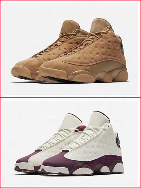 Air Retro 13 Wheat Gs Bordeaux Men Basketball Shoes Gold White Sail 414571-705 Mens Sports  Designer Sneakers  Running Trainers Shoe With Box