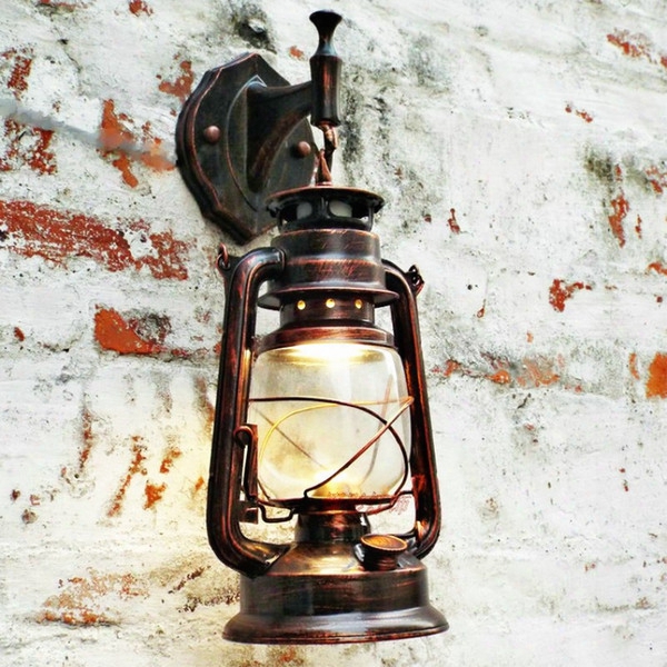 Antique Copper Vintage Lantern Lamp Retro Wall Lamp Kerosene Lamps For Bar Coffee Shop Corridor Home  Portablle Lamps Outdoor Led Wall Light