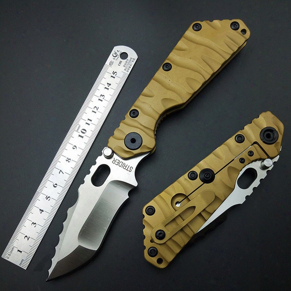 Black Dragon Strider Folding Knife Smf Tactical D2 Blade Tc4 Desert Glod Titanium Handle Outdoor Survival Camping Pocket Knife Edc Tool