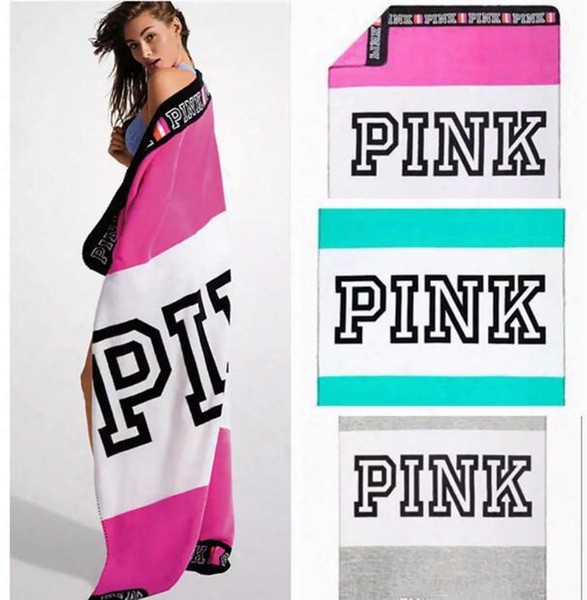 Good Quality Vs Pink Blanket Towel 130*150cm Striped Pink Letter Washcloth Outdoor Swimwear Blanket Beach Towels 8 Colors