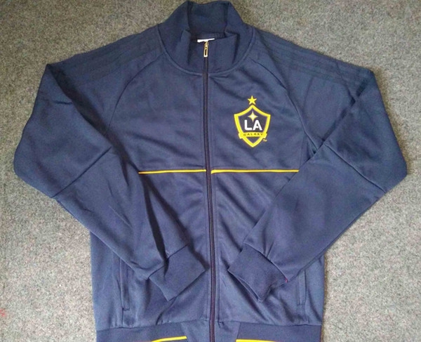 La Galaxy Full Sleeve Sofcer Jackets 17 18 Deep Blue Outdoor Football Coats Thai Quality Men&#039;s Football Hoodies Adult&#039;s Sportswear Zip Coats