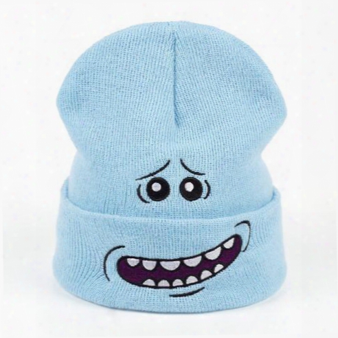 Mr. Meeseks Winter Knitted Hats Rick And Morty Anime Caps Warm Light Blue Lovely Beanie Outdoor Sport Skiing Knit Hats Skullies