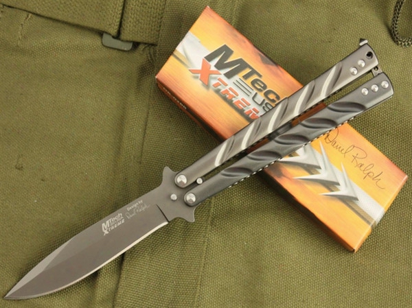 Mtech Twist Titanium Benchmade Balisong Tactical Folding Knife 440c 57hrc Outdoor Hiking Hunting Survival Pocket Knife Utility Edc With Box