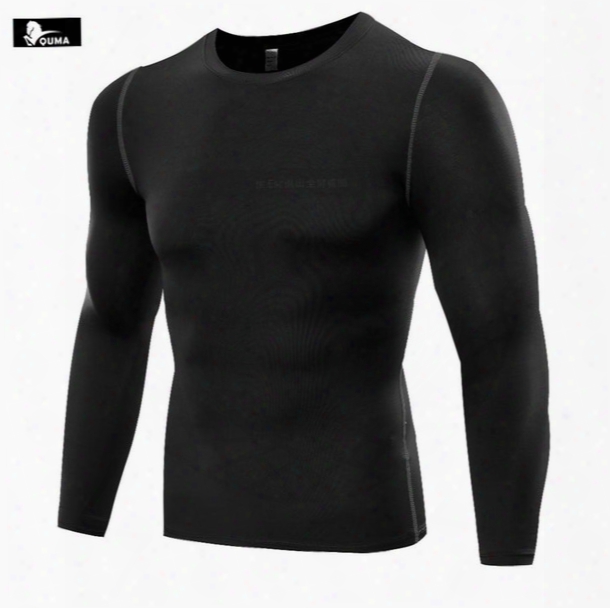 New 2016 Outdoor Men Pro Sport Sweat Fitness Running Tight Base Layer Elastic Quick-drying Long-sleeve Basketball T-shirts B5019