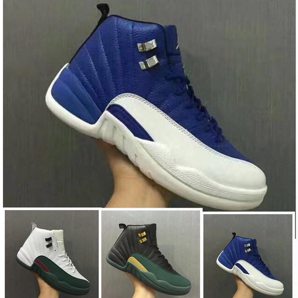 New Air 12s Basketball Shoes Men Blue White Green Outdoor Retro 12 Basketball Boots Sneaker Size 41-47