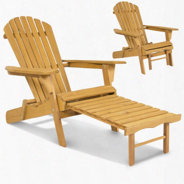 Outdoor Wood Chair Foldable With Pull Out Patio Deck Furniture