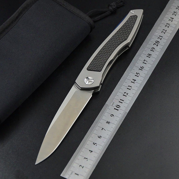 Piston Separated Ball Bearing Flipper Titanium + Carbon Fiber Handle D2 Blade Folding Camping Hunt Outdoor Pocket Knife Edc Tools