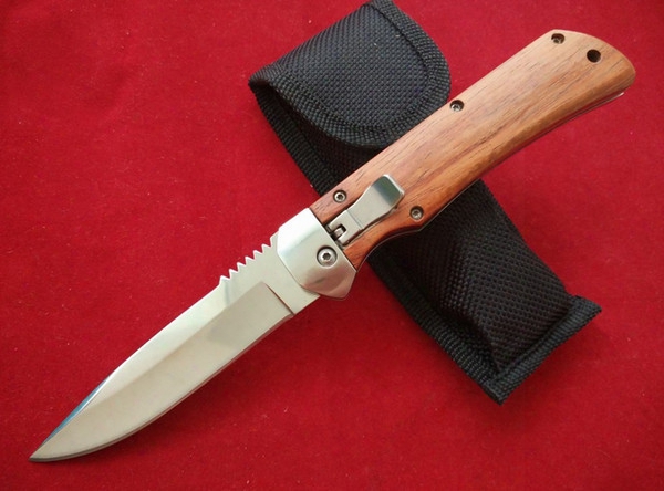 Side Open Smooth Action Folding Utility Knife Wood Handle 57hrc Blade Outdoor Survival Knife Christmas Gift Knies With Nylon Bag B219l