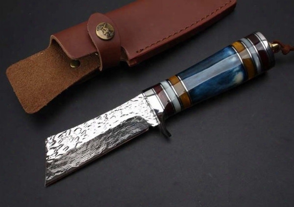 Special Offer Damascus Steel Survival Straight Knife 60hrc Bone Handle Outdoor Camping Hunting Fixed Bladde Knives With Leather Sheath