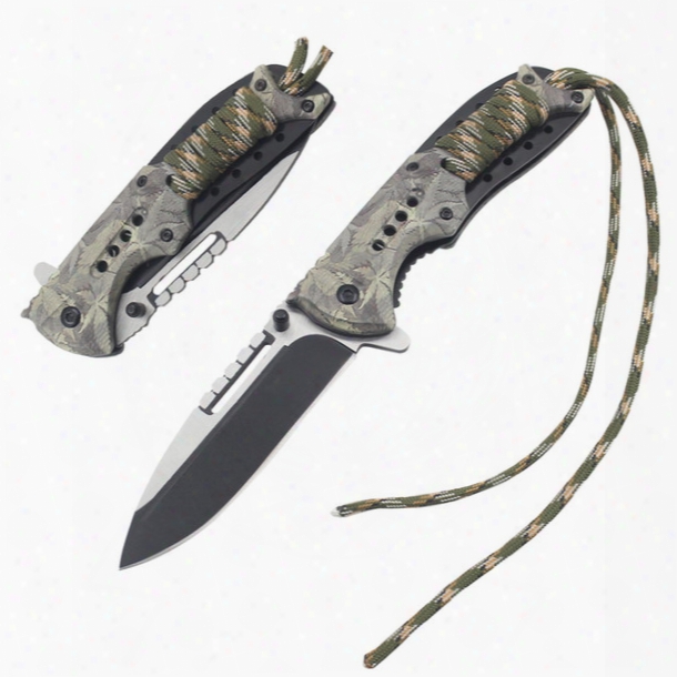 Spring Assisted Opening Folding Knife Outdoor Camping Hunting Pocket Knife With Back Clip And Paracord