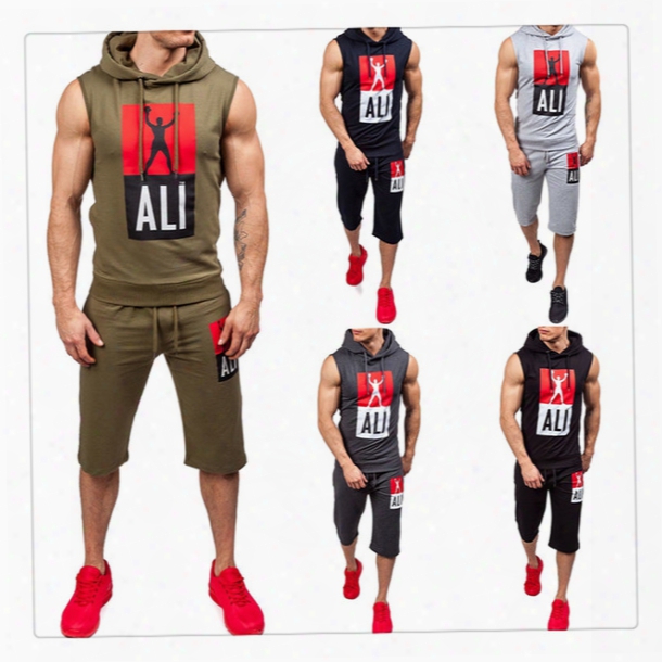 Tracksuit For Men 2017 Summer Sleeveless Hoodies+shorts Outdoor Sports Jogger Gym Men Hoodies Us Size:s-xxl