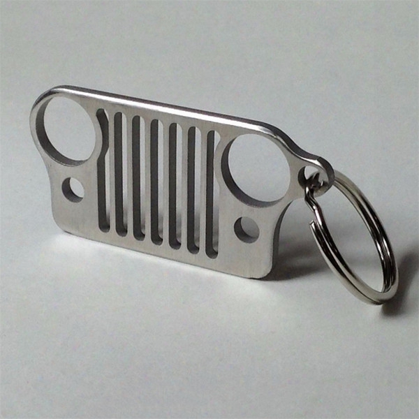 Wholesale-1 Pc Car Key Chain Stainless Steel Keychain Key Ring For Jeep Grill Cj Jk Tj Yj Xj New Brand