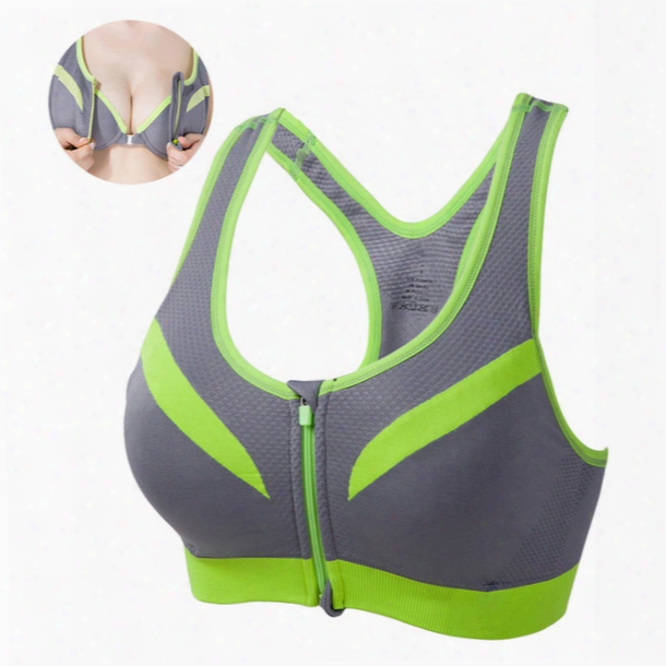 Wholesale-2016 Coolmax Shockproof Sports Shirt S Bra For Women Fitness Gym Shirts Outdoor Running Jogging With Inner Pad Zipper Shirts Bra
