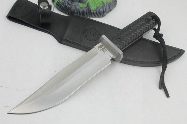 Wholesale Bowie Hunting Knife 440a 58hrc Satin Blade Outdoor Camping Hiking Hunting Survival Fixed Blade Knives With Leather Sheath