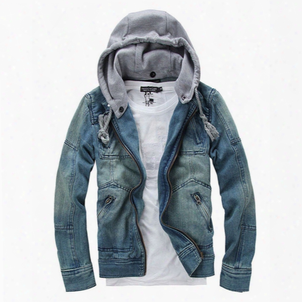 Wholesale- Dwnim Jacket Men Hooded Jean Jackets Streetwear Slim Fit Vintage Mens Jacket And Coat Outdoors Jeans Clothing Plus Size 4xl 5xl