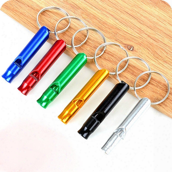 10 Pcs/lot Mini Aluminum Alloy Whistle Keyring Keychain For Outdoor Emergency Survival Safety Sport Camping Hunting Random Color