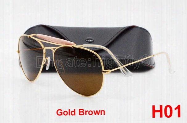 1pcs New Arrival Designer Pilot Sunglasses For Mens Womens Outdoorsman Sun Glasses Eyewear Gold Brown 62mm Glass Lenses With Box And Case