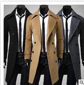 2014 Winter British Style Trench Coat Men Long Double Breasted Men&#039;s Jackets Brand Outdoors Overcoat Black