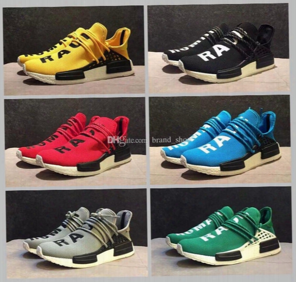 2017 Hot Nmd Human Raace Shoes Pharrell Williams Sports Running Shoes Athletic Women Mn Yellow Black Outdoor Boost Training Sneakers 36-44