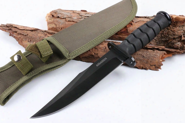 2017 New Arrival Tactical Straight Knife 440c Black Drop Point Blade Outdoor Camping Hunting Fixed Blade Knives With Nylon Sheath