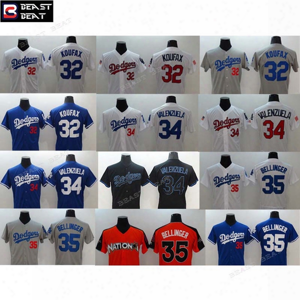 2017 New Basebal Jerseys #32 Koufax #34 Valenzuela #35 Bellinger Conforto Outdoor Sport Baseball Jersey Baseballs Stitched Button Down Shirt
