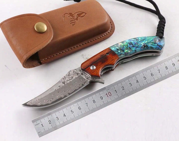 Agks Wild Deer Damascus Vg10 Blade Abalone Shell Rosewood Handle Edc Folding Pocket Knife Camping Tactical Outoor Collection Gift Knives