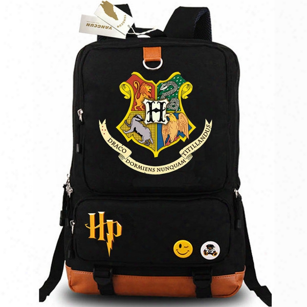 Badge Backpack Harry Potter Daypack Blue Black Schoolbag Quality Rucksack Sport School Bag Outdoor Day Pack