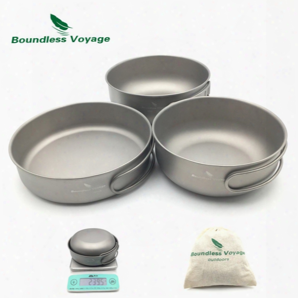 Boundless Voyage 3pcs Camping Titanium Bowl Pan Set Outdoor Picnic Ultralight Cookware Ti1571b/ti1572b/ti1573b/ti1574b