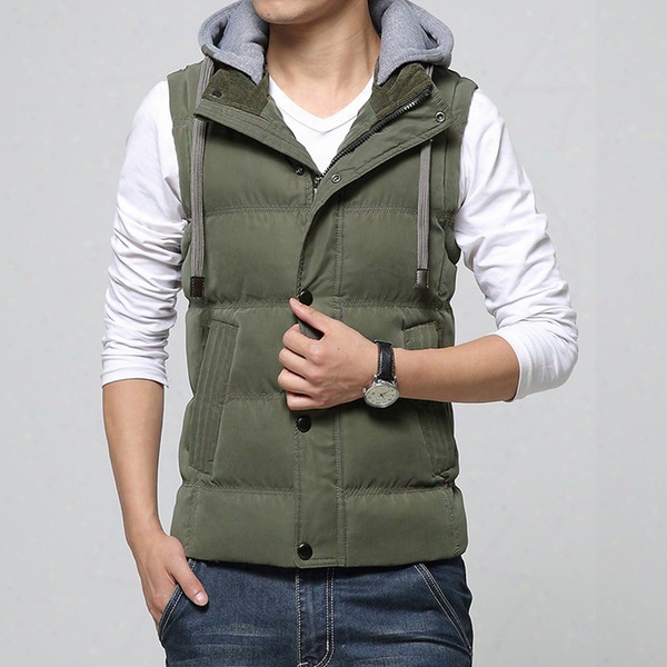 Fall-2016 New Brand Winter Men Vest Hat Cotton 4xl Waistcoat Outwear Sleeveless Jackets Plus Size Sports Outdoor Warm Men Vest Xa053