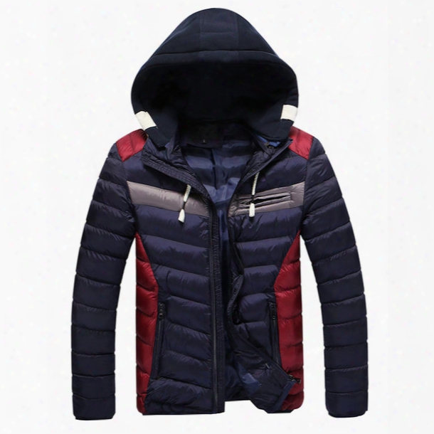 Fall-winter Thick Hooded Down Coats Men&#39;s Patchwork Cotton Padded Overcoats Men Outdoor Windproof Jacket And Coat Chaqueta Hombre