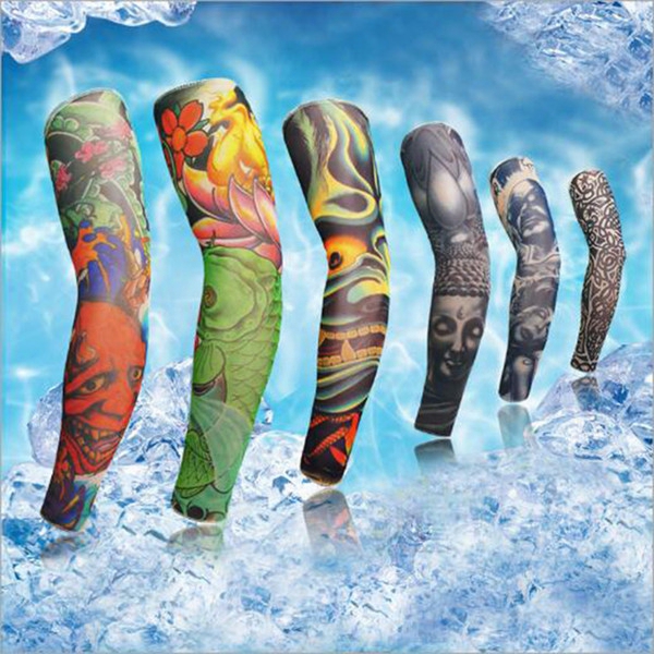 Fashion Nylon Unisex Elastic Temporary Fake Tattoo Sleeves Stretch Outdoor Sports Protection Sunscreen Arm Stockings Mix Types