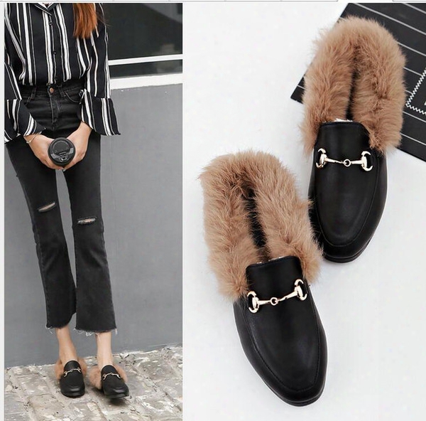 Hot! Fashion New Women&#039;s Shoes Fur Mule Leather Luxury Brand Women&#039;s Slippers Single Shoes Fashion Outdoor Slippers