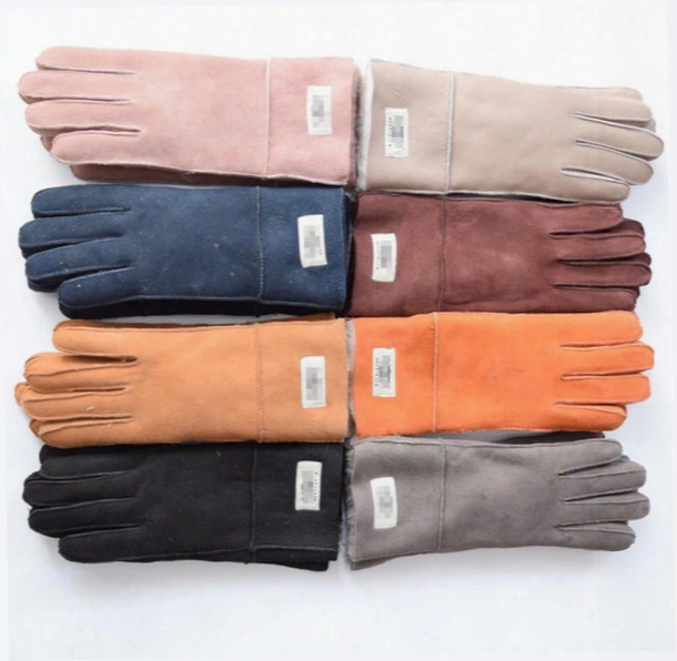 Leather Gloves Femalee Winter Sheepskin Gloves True Sheepskin Finger Outdoor Thermal 9cm Width Mitten Lovers Girls Genuine Leather