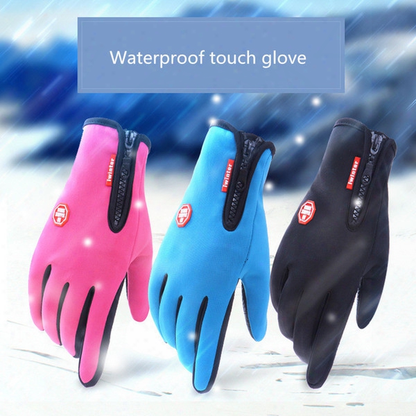 Men Women Winter Warm Cashmere Windproof Outdoor Touch Gloves Climbing Camping Ski Zipper Cycling Glove Mittens