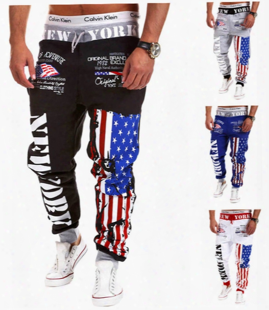 Mens Joggers Pants Men Casual Sweatpants Cotton Flag Print Outdoor Sport Jogging Pants Gym Hip Hop Trousers Harem Pants Elastic Wholesale