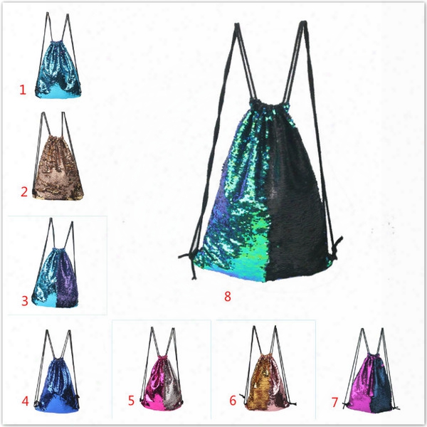 Mermaid Sequin Backpack Sequins Drawstring Bags Reversible Paillette Outdoor Backpack Glittsr Sports Shoulder Bags Travel Bag 0.2kg