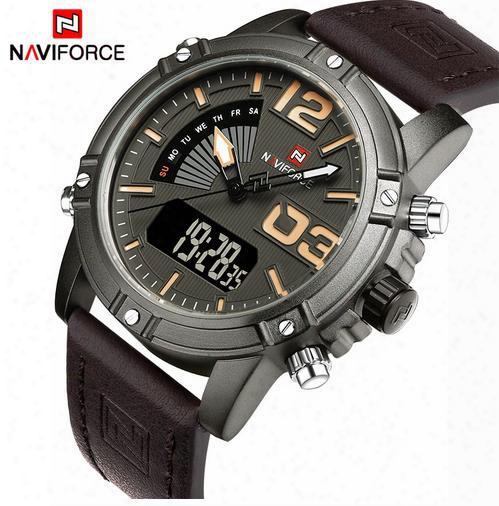 Naviforce Men&#039;s Fashion Sport Watches Men Quartz Analog Led Clock Outdoor Running Seconds Man Leather Military Waterproof Watch