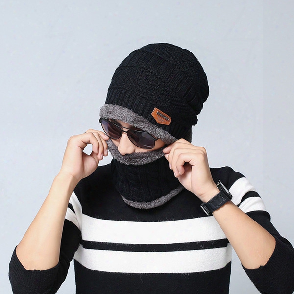 Neck Warmer Scarf Cap Skullies Beanies Knitted Wool Hat Winter Plus Cashmere Warm Hooded Men&#039;s Hat Collar With The Same Outdoor Hat