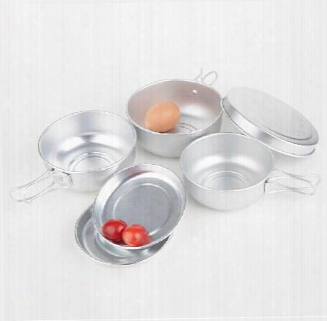 New Portable Aluminum Mess Kit Camping Pan 1set= 6pcs Outdoor Cookware Drinking Cup Cooking Pan