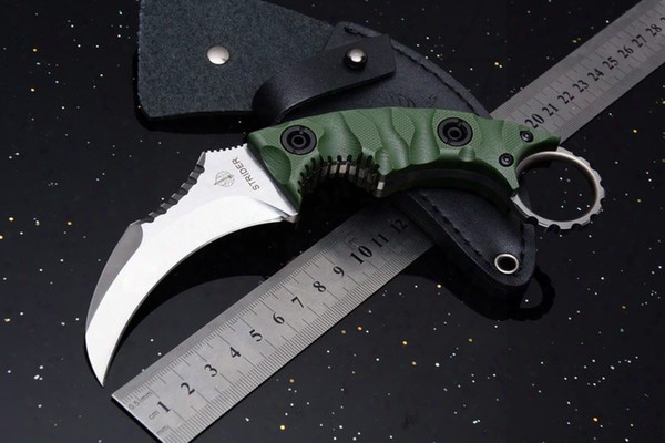 New Strider Defensive Karambit Survival Straight Knife D2 Blade G10 Handle Exterior Tactical Camping Hunting Pocket Knife With Leather Case