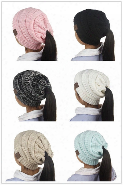 Newest 6 Colors Fashion Children Cc Beanie Caps Winter Outdoor Warm Ponytail Hats Kids Girl Knitted Crochet Skull Beanies S002