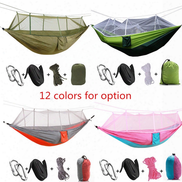 Outdoor Ultralight Portable Camping Hiking Parachute Nylon Hammock With Mosquito Net Hammocks Hanging Bed Travel Kits Hanging Bed